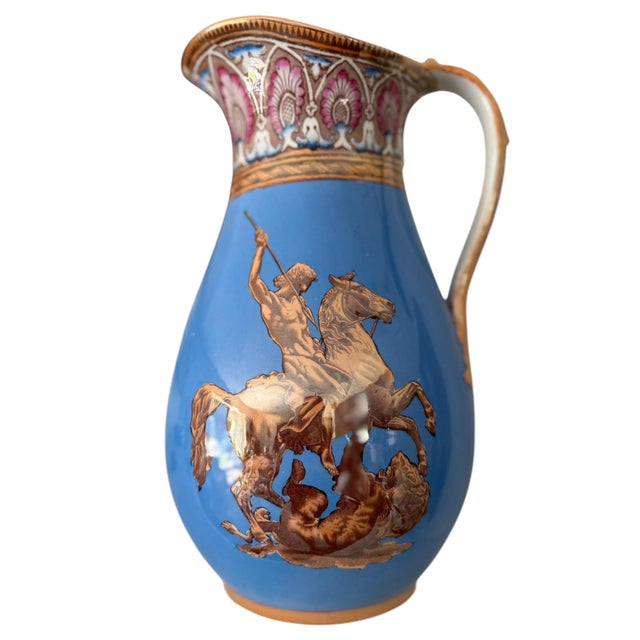 Antique English Blue Lustre Transferware Wash Basin & Ewer by Furnival C. 1840–1860 For Sale - Image 11 of 17