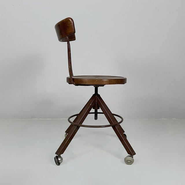 Mid-Century Modern Mid-Century Modern Italian Wooden and Metal Chair with Casters, 1940s For Sale - Image 3 of 16