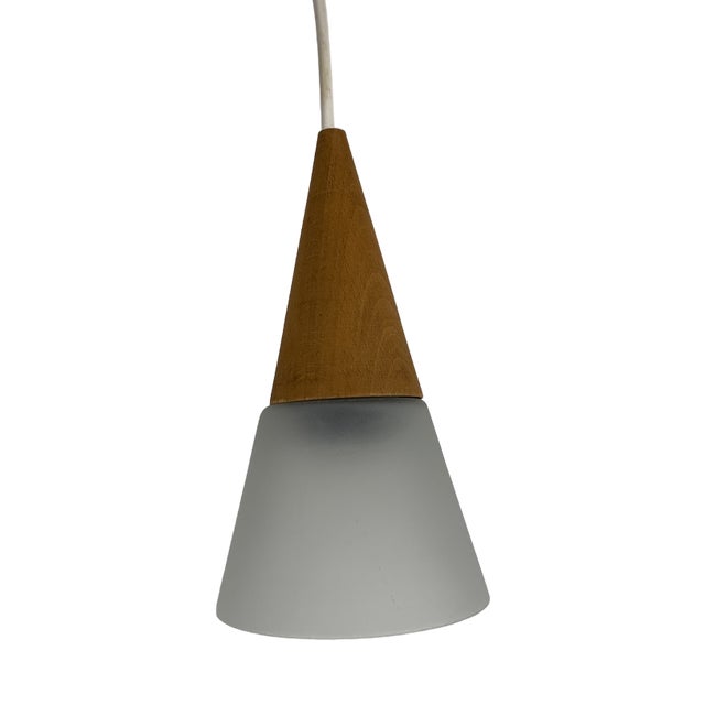 Glass and Teak Pendant Light from Es Horn, Denmark, 1980s For Sale