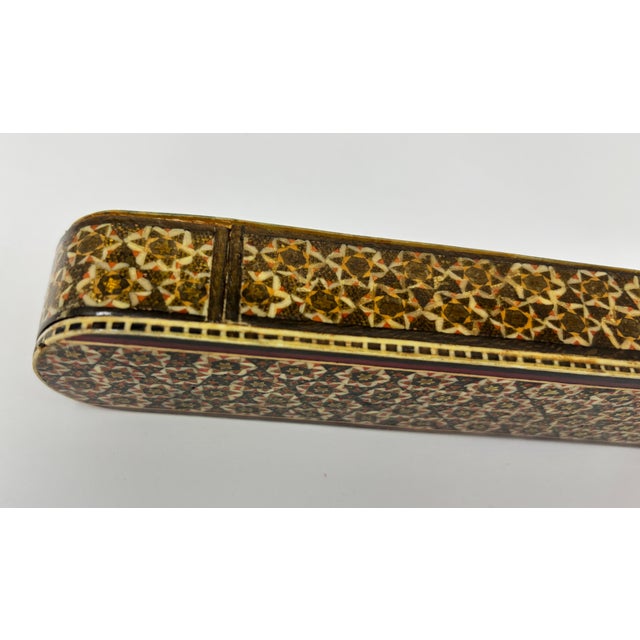 Khatam Marquetry Qalamdan Pen Box With Hand-Painted Equestrian Miniature 1940s For Sale - Image 10 of 13
