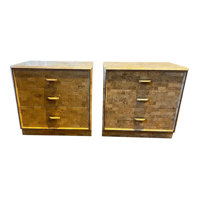 1970s Maitland-Smith Tessellated Stone Nightstands (A Pair) For Sale