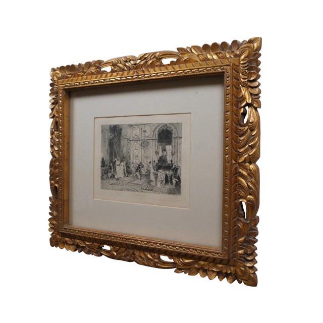 Baroque Antique French Les Cadeaux De Noce Baroque Wedding Palace Etching 25" For Sale - Image 3 of 12