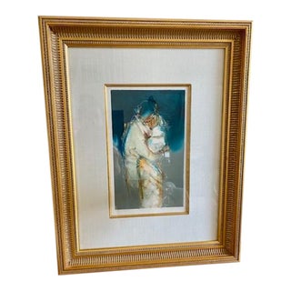 Original, Signed Framed Art in Teal, Gold and Tobacco by Jean Richardson For Sale