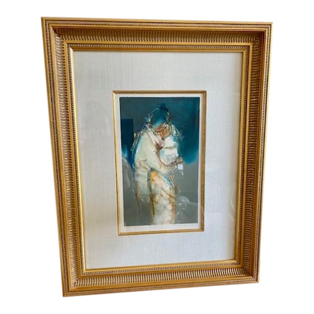 Original, Signed Framed Art in Teal, Gold and Tobacco by Jean Richardson For Sale