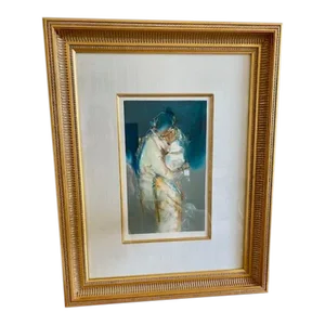 Original, Signed Framed Art in Teal, Gold and Tobacco by Jean Richardson