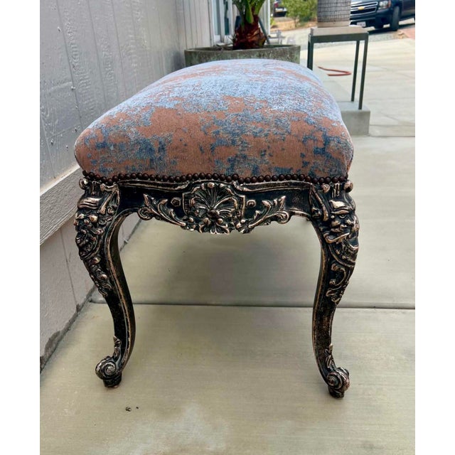 Baroque Panache Designs Carved & Silver Leafed Baroque Bench For Sale - Image 3 of 6