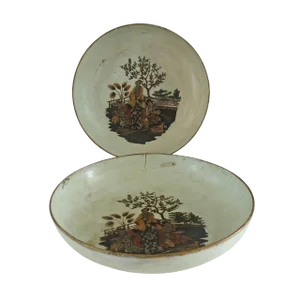 Mid 19th Century Vintage French Papier Mache Chinoiserie Bowls- a Pair