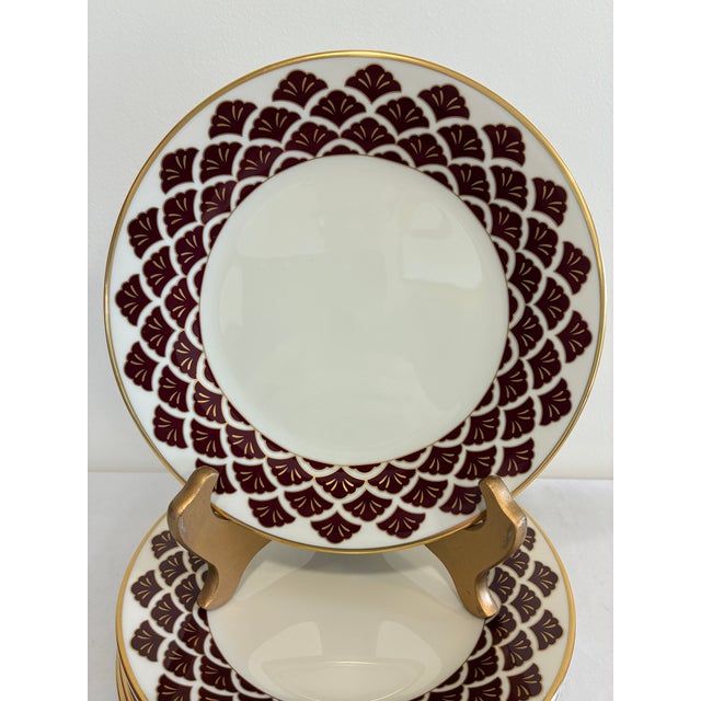 Pickard China Vintage Pickard Fine China Salad Plates, Set of 8, Burgundy & Gold Fan Pattern For Sale - Image 4 of 11