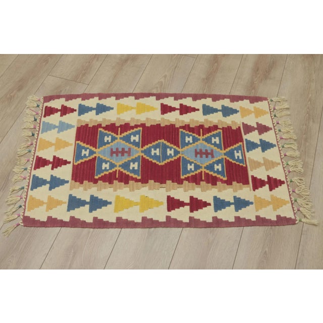 Red 1990s Turkish Geometric Red Kilim Rug For Sale - Image 8 of 13