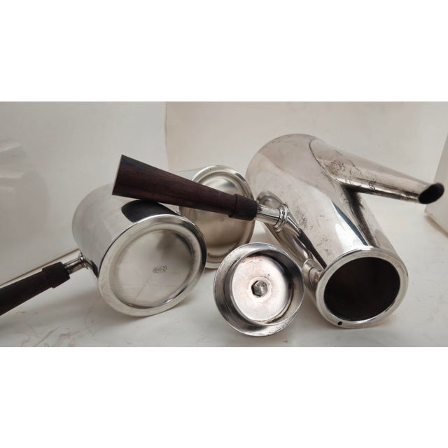 1950s Mid Century Modern P M Italy Silverplated Brass Coffee Pot, Creamer and Sugar Bowl, With Tray - 4 Piece Set For Sale - Image 11 of 15