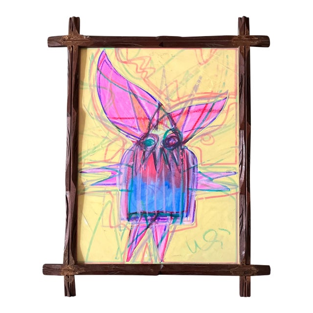 Contemporary Original Wayne Cunningham Abstract Painting/Pastel Drawing Antique Frame Signed For Sale