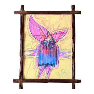 Contemporary Original Wayne Cunningham Abstract Painting/Pastel Drawing Antique Frame Signed