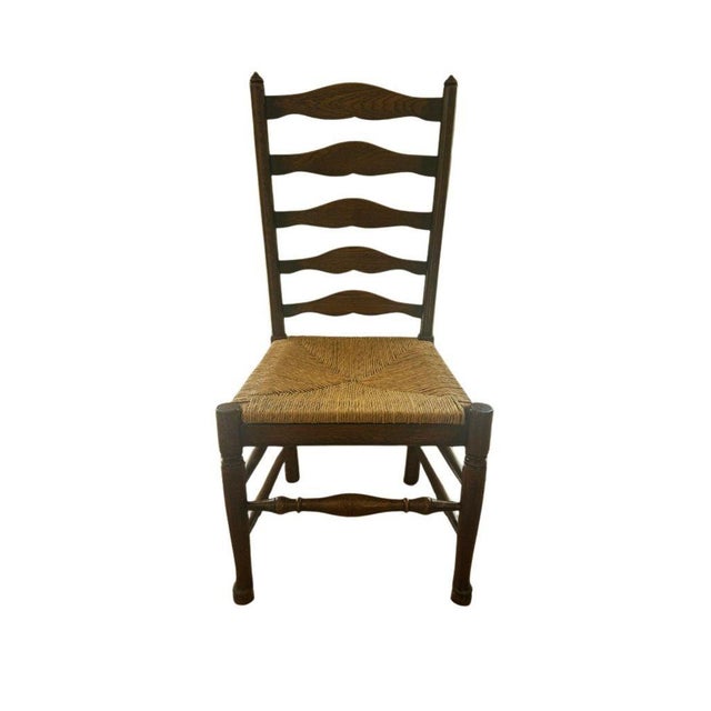 Vintage Ladderback Side Dining Chairs With Rush Seats - Set of 6 For Sale - Image 9 of 17