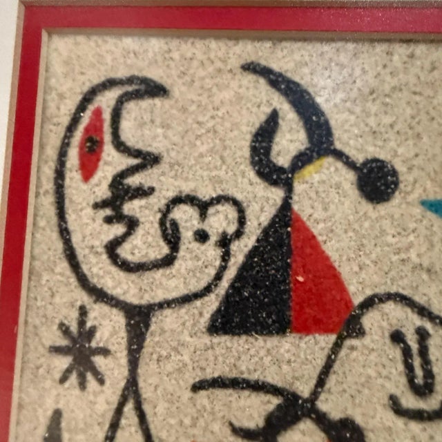 Black Mid-Century Modern Sand Art Painting, Abstract Surrealism Unsigned Joan Miro Era For Sale - Image 8 of 9