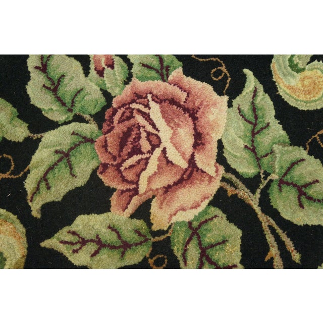1920s Black Floral Folk Art Antique American Hooked Rug 2'2" X3'0" Handknotted Wool Carpet For Sale In New York - Image 6 of 6