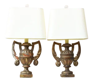 Gilded Wood Urns Shaped Lamps Circa 1890 - a Pair