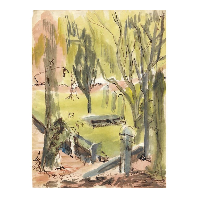 1955 Marianna Van Rossen Hoogendyk Cemetery Landscape Painting For Sale