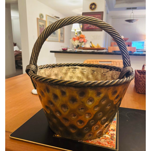 1930s Vintage Brass Loop-Handled Dimpled Basket For Sale - Image 5 of 10