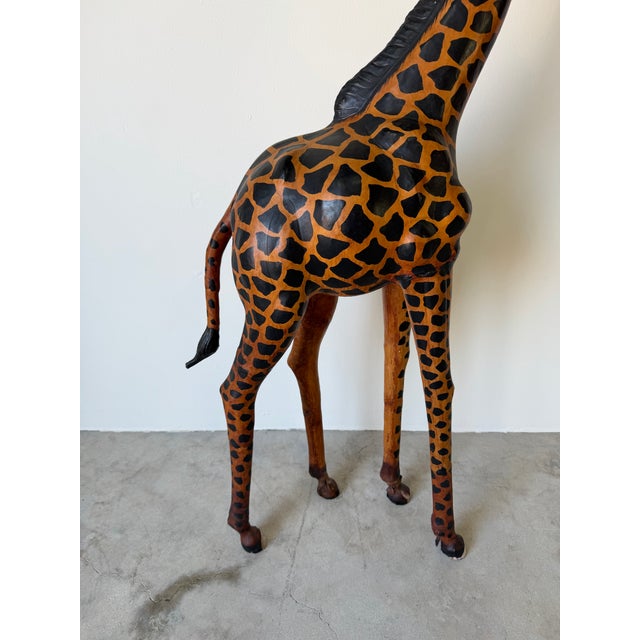 Animal Skin Tall - Vintage Leather-Wrapped Giraffe Sculpture For Sale - Image 7 of 12
