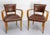 Pair of French Art Deco bridge chairs, circa 1930 Two open armchairs in brown textured sky and cream-coloured edging. Like...
