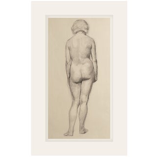Early 1900's Vintage French Female Figure Drawing in Classicism Style, Graphite Drawing on Paper With Mat For Sale