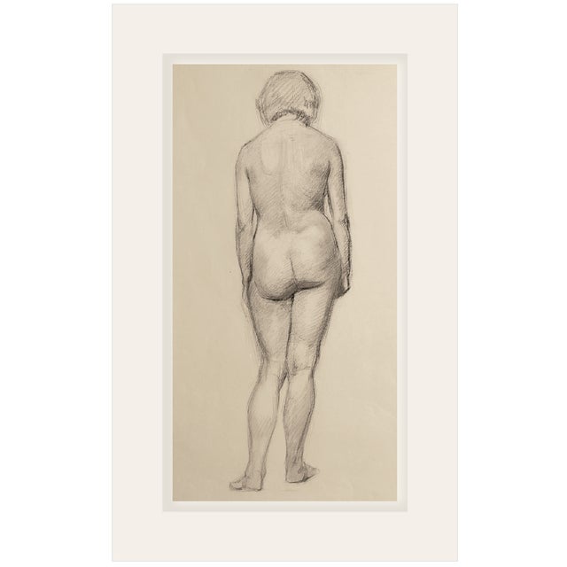Early 1900's Vintage French Female Figure Drawing in Classicism Style, Graphite Drawing on Paper With Mat For Sale