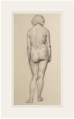 Early 1900's Vintage French Female Figure Drawing in Classicism Style, Graphite Drawing on Paper With Mat