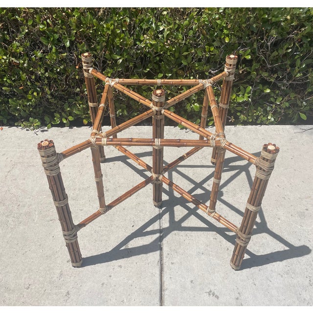 Offering a gorgeous Boho-Chic bamboo table by luxury brand McGuire of San Francisco. It features bundled bamboo in a sandy...