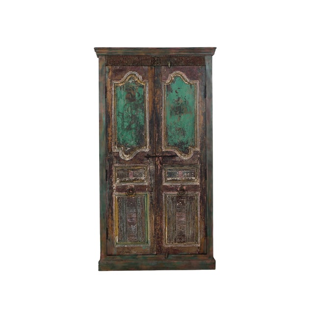 Armoire Constructed From Antique Indian Painted Teakwood Doors and Elements For Sale In Santa Fe - Image 6 of 7