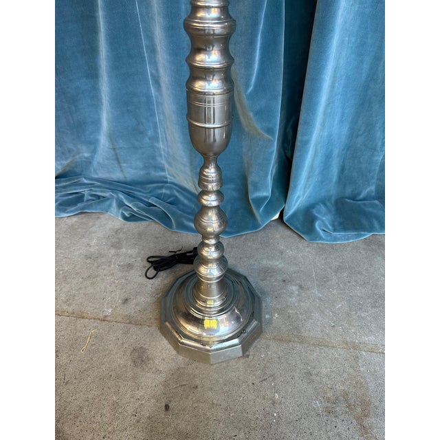 Metal 1940s French Nickel-Plated Floor Lamps With Hexagonal Shaped Bases - a Pair For Sale - Image 7 of 18