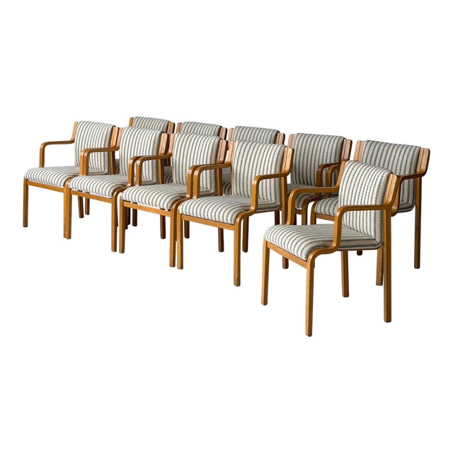 1980s Finnish Bentwood Striped Armchairs by Stendig For Sale