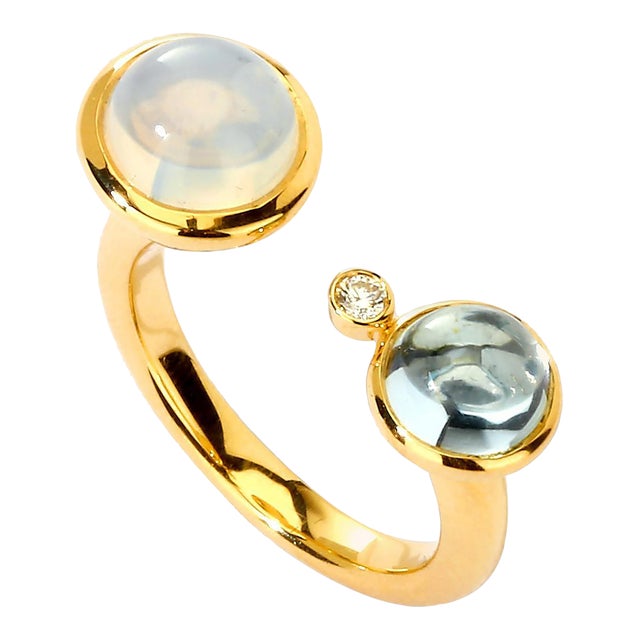 Syna Moon Quartz and Blue Topaz Yellow Gold Ring with Diamonds For Sale