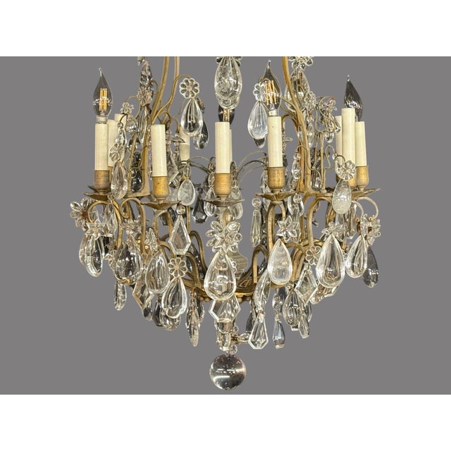 19th Century Louis XVI Style, Bronze, Rock Crystal, 12 Light Chandelier, France, 19th C. For Sale - Image 5 of 9