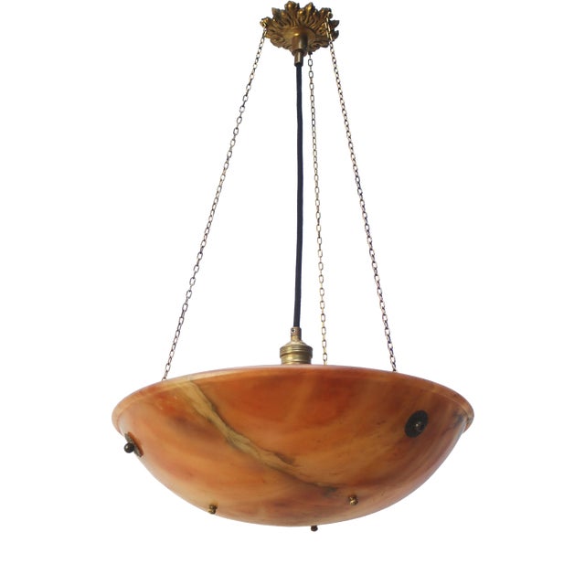 French Art Deco Alabaster Pendant with Brass Mount, 1920s For Sale