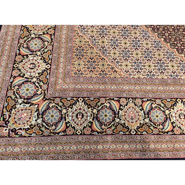 Antique Persian Tabriz Mahi Rug, Hand-Knotted Wool & Silk, Herati Geometric Pattern, Navy & Ivory, 9x12 For Sale In Chicago - Image 6 of 18
