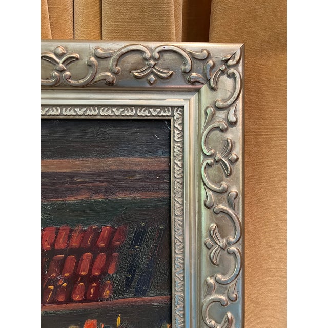 Off-white Vintage Oil Painting in Ornate Silver Frame For Sale - Image 8 of 18