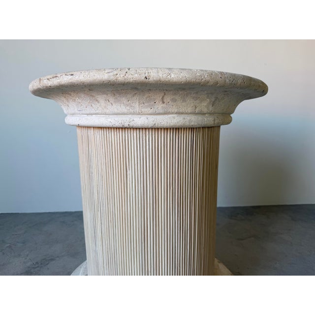 Vintage Coastal Coquina - Coral Stone & Rattan Pedestal Dining Table Base For Sale - Image 4 of 12