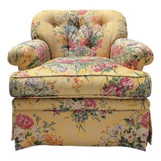 Vintage Sherrill Floral Upholstered Swivel Lounge Chair For Sale