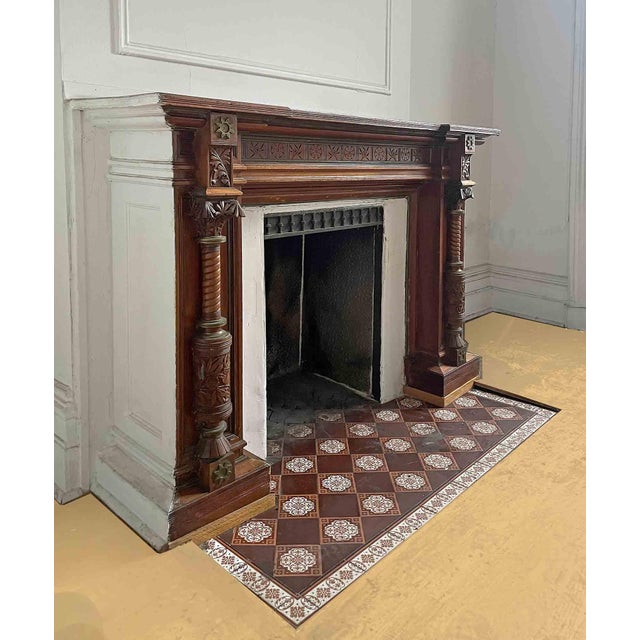 Antique Walnut Mantel - Hand Carved - Aesthetic Movement For Sale In New York - Image 6 of 9
