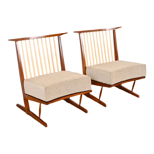Conoid Lounge Chairs in Sculpted Walnut After George Nakashima, Pair For Sale