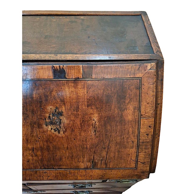 Burnt Umber Early 18th-Century Queen Anne/Georgian Walnut Slant-Front Bureau-Desk For Sale - Image 8 of 16