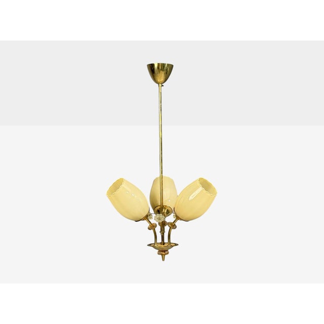 Mid-Century Modern Itsu, Finnish Modern, Snowflake Chandelier, Brass, Glass, Finland, 1950s For Sale - Image 3 of 15