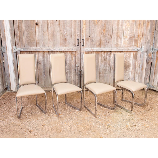 1970s Set of 4 Milo Baughman Style Chrome & Leather Dining Chairs For Sale - Image 5 of 12