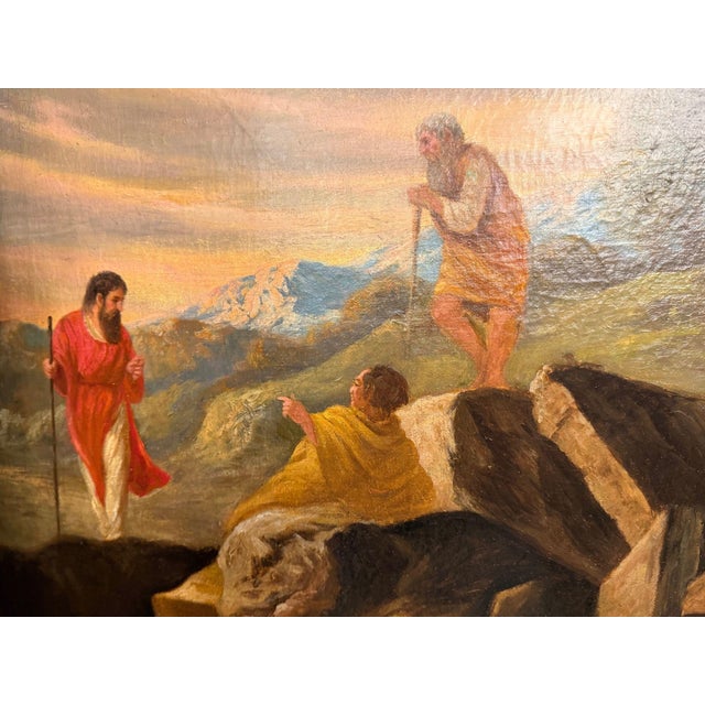 A finely rendered allegorical oil painting by Eugene Califano (1893–1974), depicting a dramatic figural scene set among...