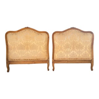 Vintage French Upholstered Fabric Wood Twin Headboards - a Pair For Sale