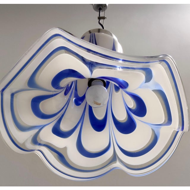 Blue Vintage Italian Murano Glass Bell Pendant from Mazzega, 1970s For Sale - Image 8 of 16