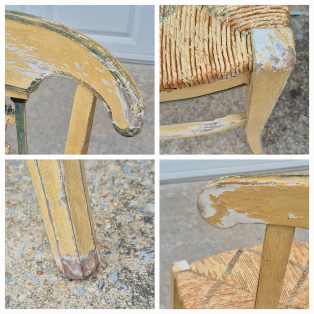 Late 19th Century French Provençal Directoire Painted Carved Back Rush Seat Dining Chairs, Set of 8 For Sale - Image 15 of 16
