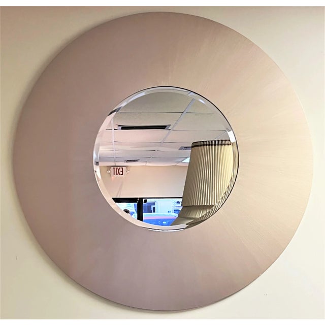 Mid-Century Modern Mid Century Modern Monumental Platinum Silver Round Wall Mirror For Sale - Image 3 of 13