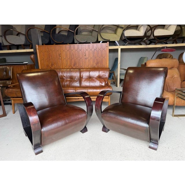 Mid-Century Modern Art Deco Chairs by Jindřich Halabala, Set of 2 For Sale - Image 3 of 18