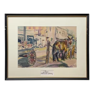 Vintage F Richardson Murray 'Georgia - Noon' Horse & Buggy & Truck Town Painting